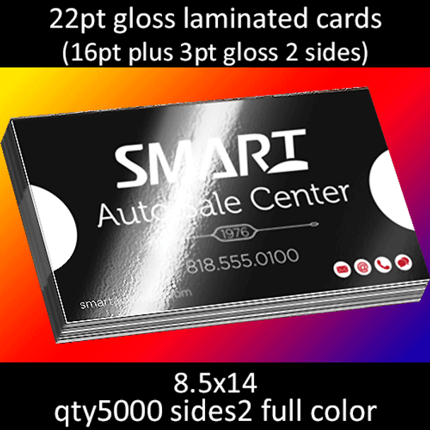 22pt gloss laminated cards 85x14 qty5000 sides2 full color