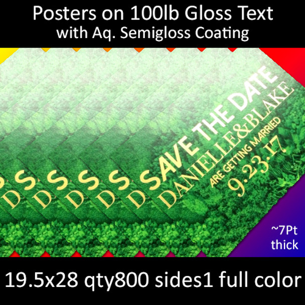 Posters on 100lb Gloss Text with Aqueous Semigloss Coating 195x28  Inches, Full Color 1 Side, 800 for $732