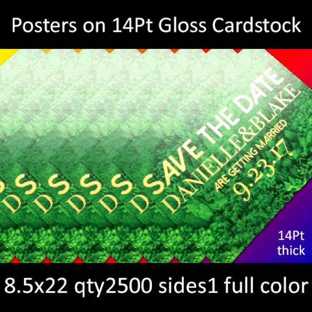 Posters on 14Pt Gloss Cardstock 85x22  Inches, Full Color 1 Side, 2500 for $763