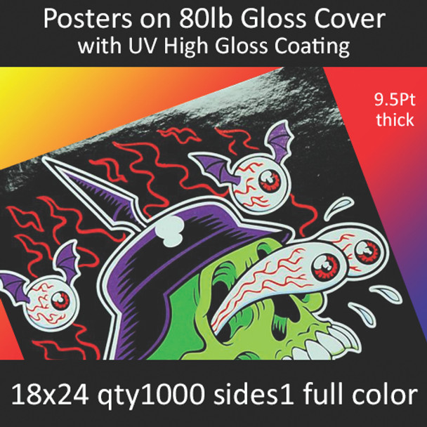 Posters on 80lb Gloss Cover with High Gloss UV Coating 18x24  Inches, Full Color 1 Side, 1000 for $519