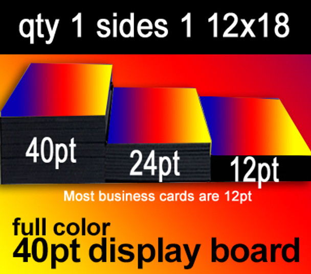 full color 40pt display board, 1 to 100 from $17, 12x18, sides 1