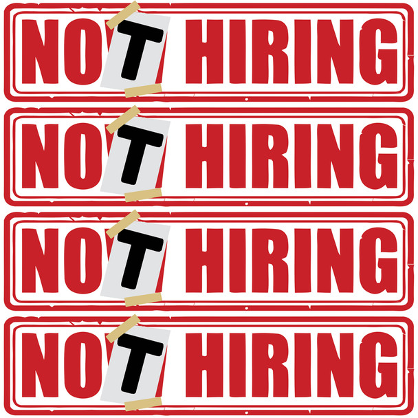 Six 8" wide x 9" tall We Want You & Three sheets of 4 Not Hiring Stickers with Gloss Laminate, Ship