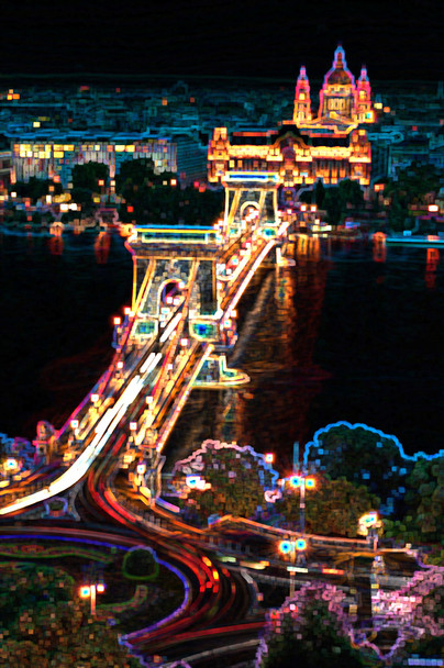 bridge over danube glowing%