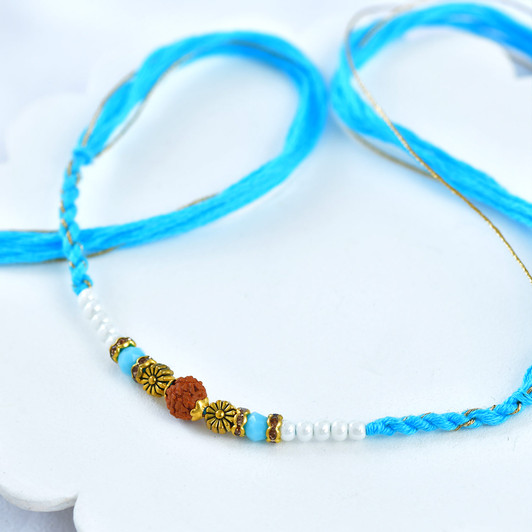 Sky Blue Rudraksha Elegance Rakhi