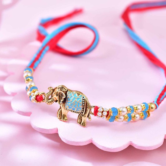 Traditional Elephant Motif Beaded Rakhi