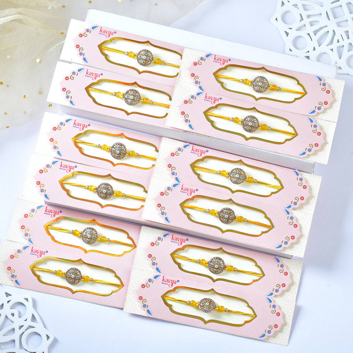Royal Kundan Rakhi with Yellow Thread