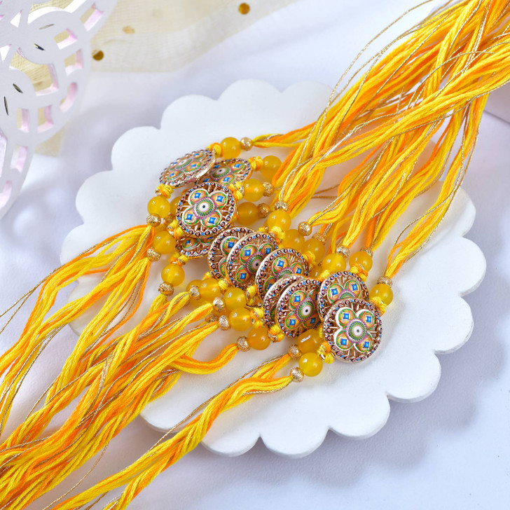 Royal Kundan Rakhi with Yellow Thread (Loose)