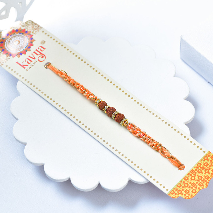 Saffron Aura Rudraksha Rakhi