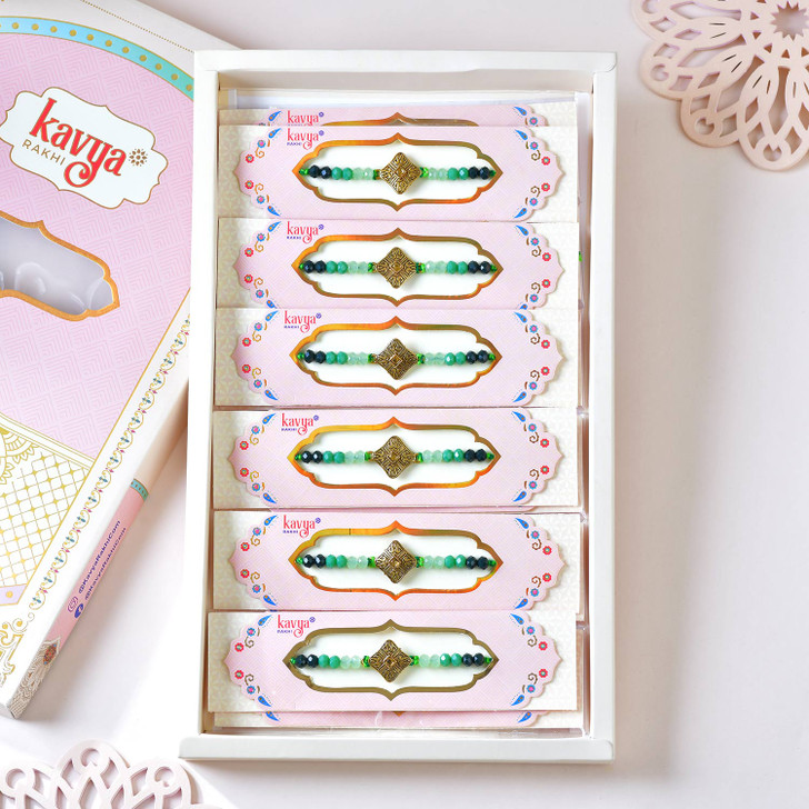 Emerald Aura Antique Square Rakhi