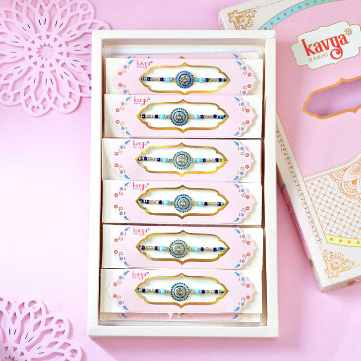 Royal Blue & Yellow Designer Thread Rakhi