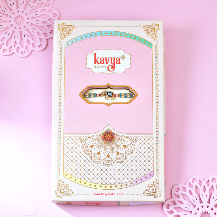 Traditional Elephant Motif Beaded Rakhi