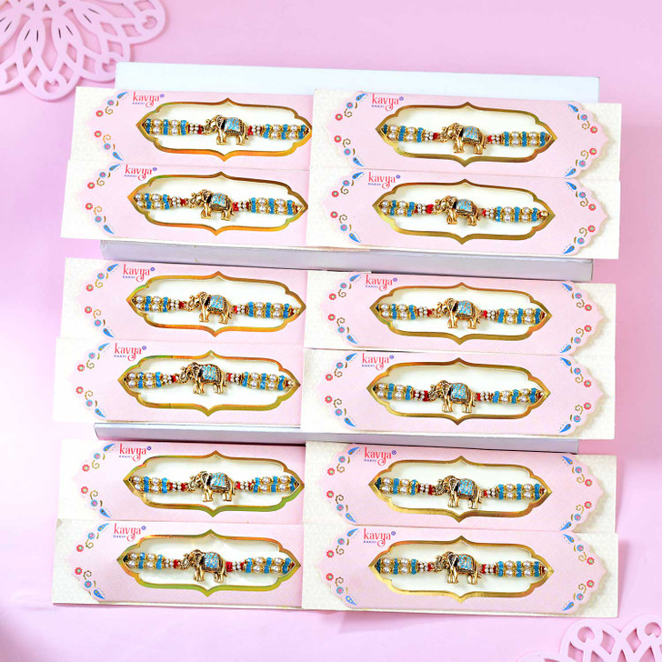 Traditional Elephant Motif Beaded Rakhi