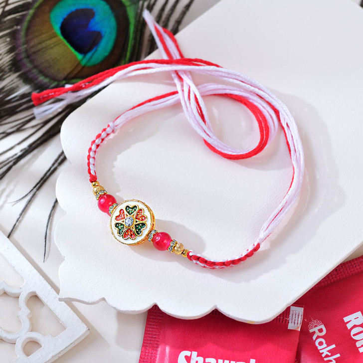 Elegant Floral & Pearl Bhaiya Bhabhi Rakhi Set