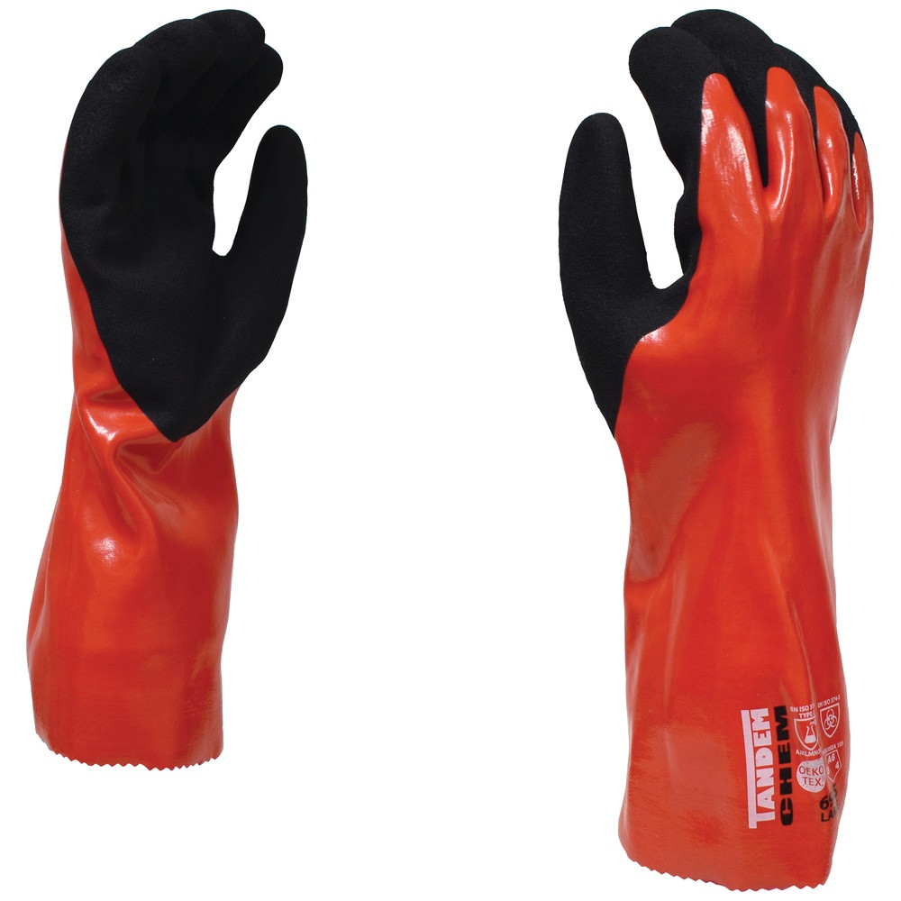 Cordova Safety Tandem Chem™ 6945 Nitrile Coated Gloves, Orange/Black
