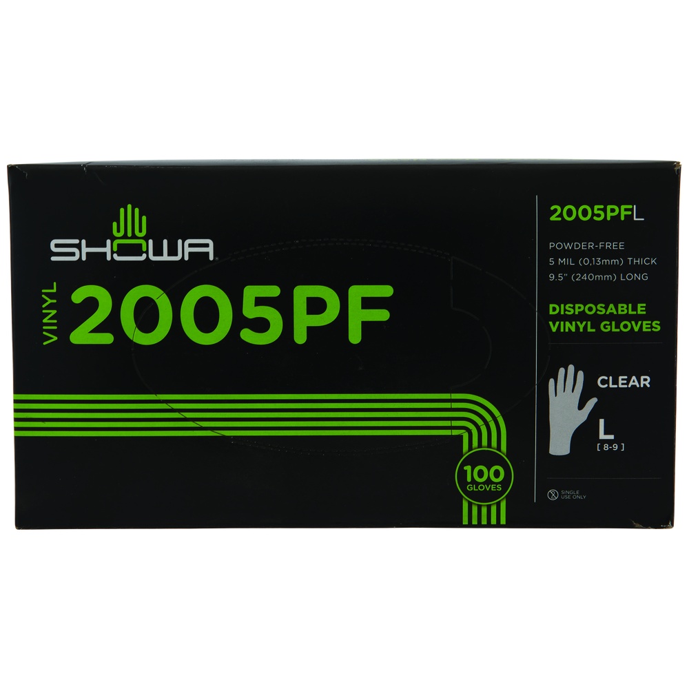 Showa Disposable Vinyl Gloves, Food-Grade, Powder-Free, 3mil, Clear