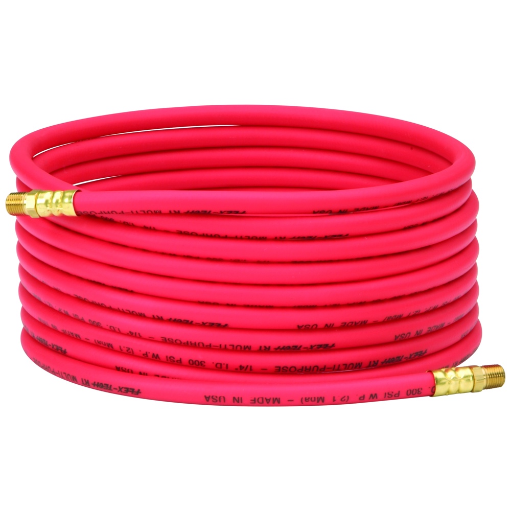 Air Hose, Male Connections at Each End, 300 psi, 0.25 Inch ID, Red