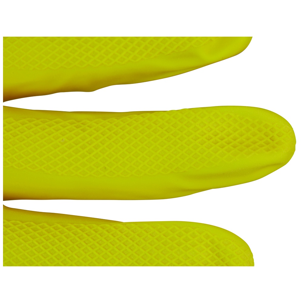 Reusable Latex Gloves, Flock-Lined, Embossed Grip, 18 Mil, Yellow