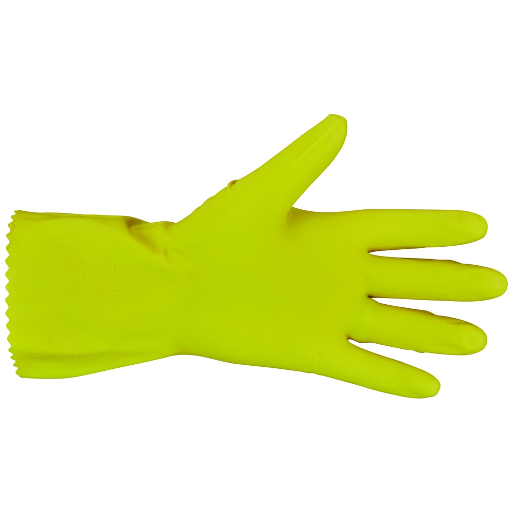 Reusable Latex Gloves, Flock-Lined, Embossed Grip, 12 Inch, 18 Mil, Yellow