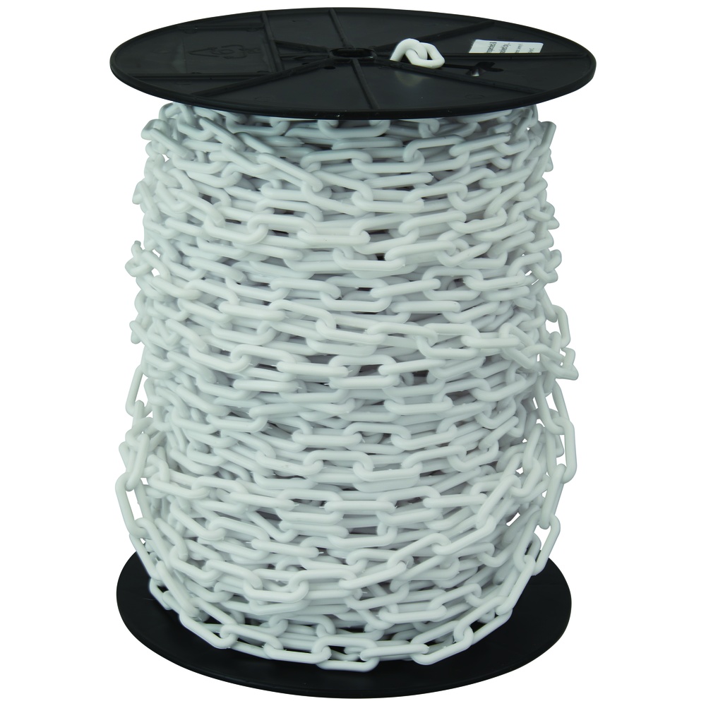 Mr. Chain Plastic Barrier Chain, 1.5 Inch Links, 200 Feet Reel, White