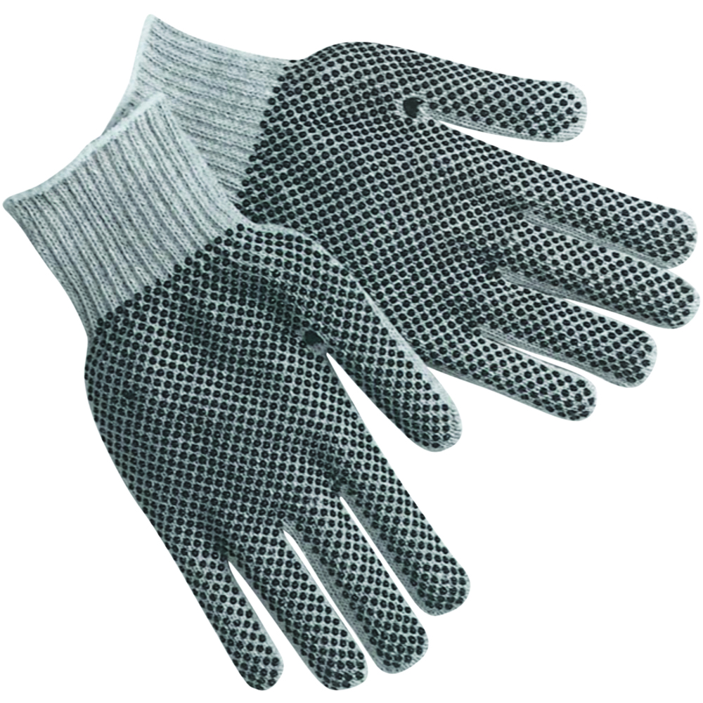 MCR Safety String Knit Work Gloves with PVC Dot Grip on Both Sides, Regular Weight, 7 Gauge, Gray