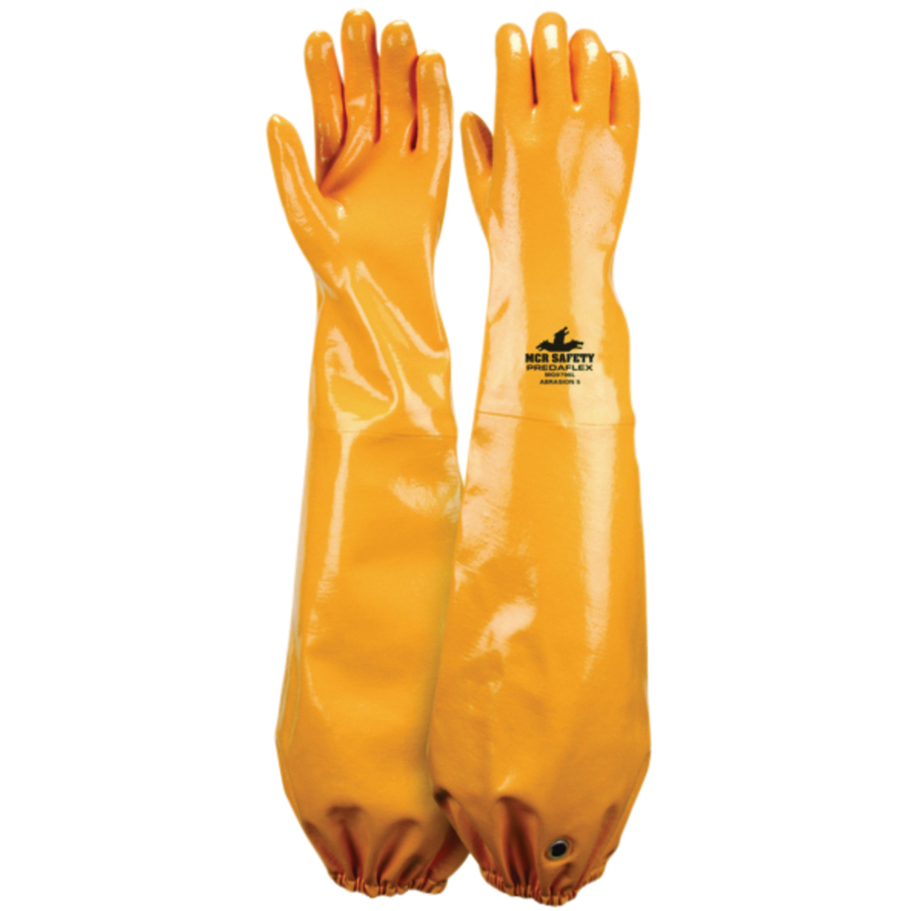 MCR Safety PredaFlex™ Shoulder Length Work Gloves, Nitrile-Coated, Interlock Liner, Sandy Finish, Yellow
