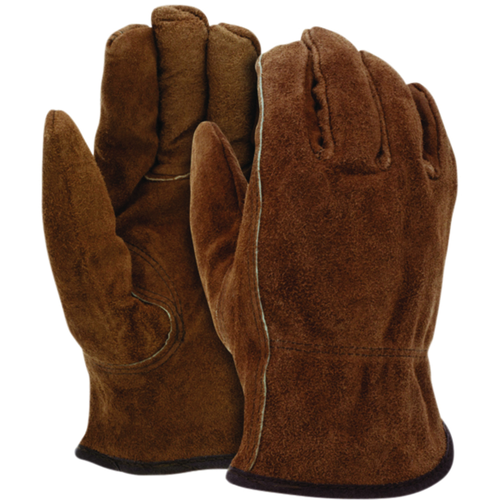 MCR Safety Insulated Leather Driver Work Gloves, Premium Split Cow Leather, Pile Liner, Keystone Thumb, Brown