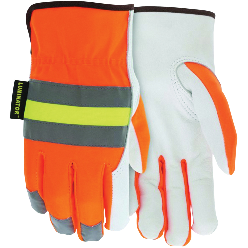 MCR Safety Luminator® Leather Palm Drivers Work Gloves, Premium Grade Grain Goatskin, Keystone Thumb, Orange