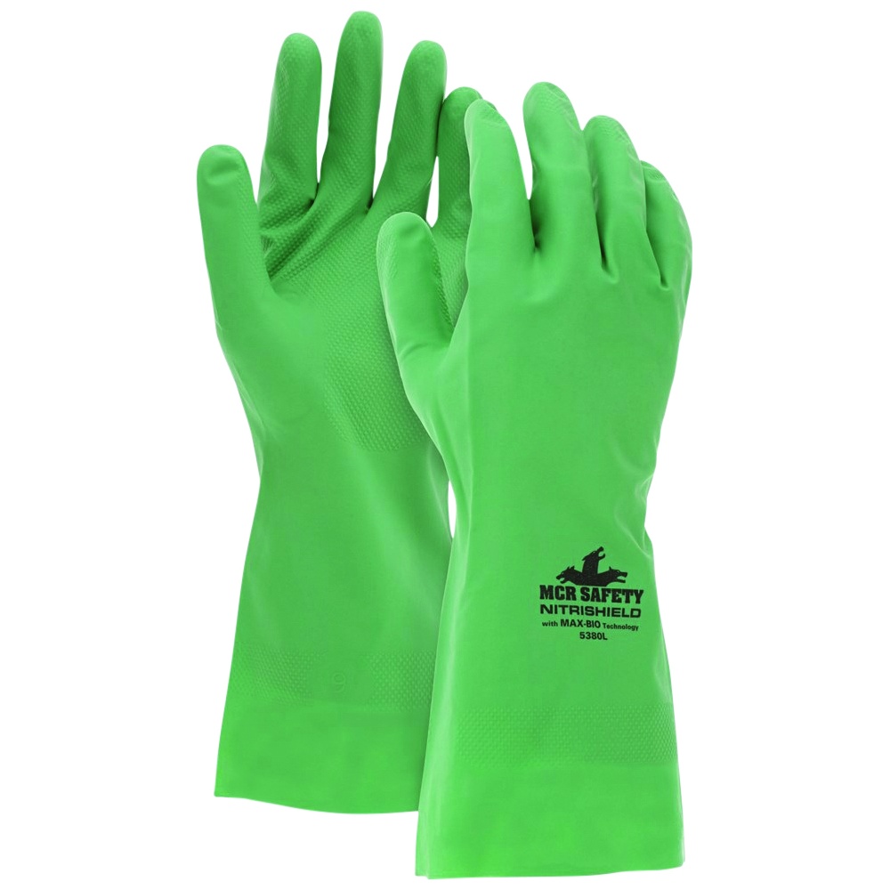 MCR Safety NitriShield™ Reusable Nitrile Gloves, Unlined, Biodegradable, FDA-Compliant, 12 Inch, Green