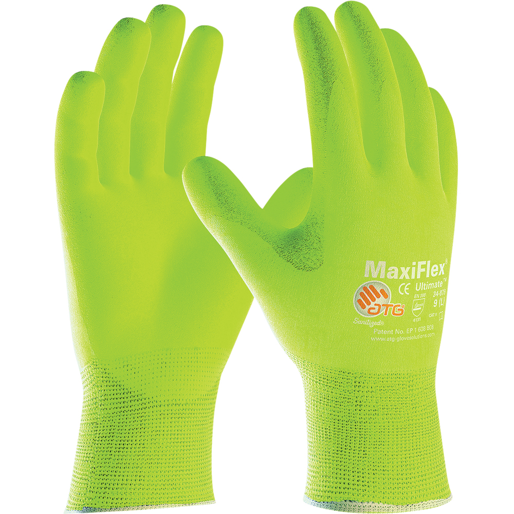 PIP MaxiFlex® Ultimate™ Gloves, Nylon/Elastane, Nitrile Coated, MicroFoam Grip, Fluorescent Yellow