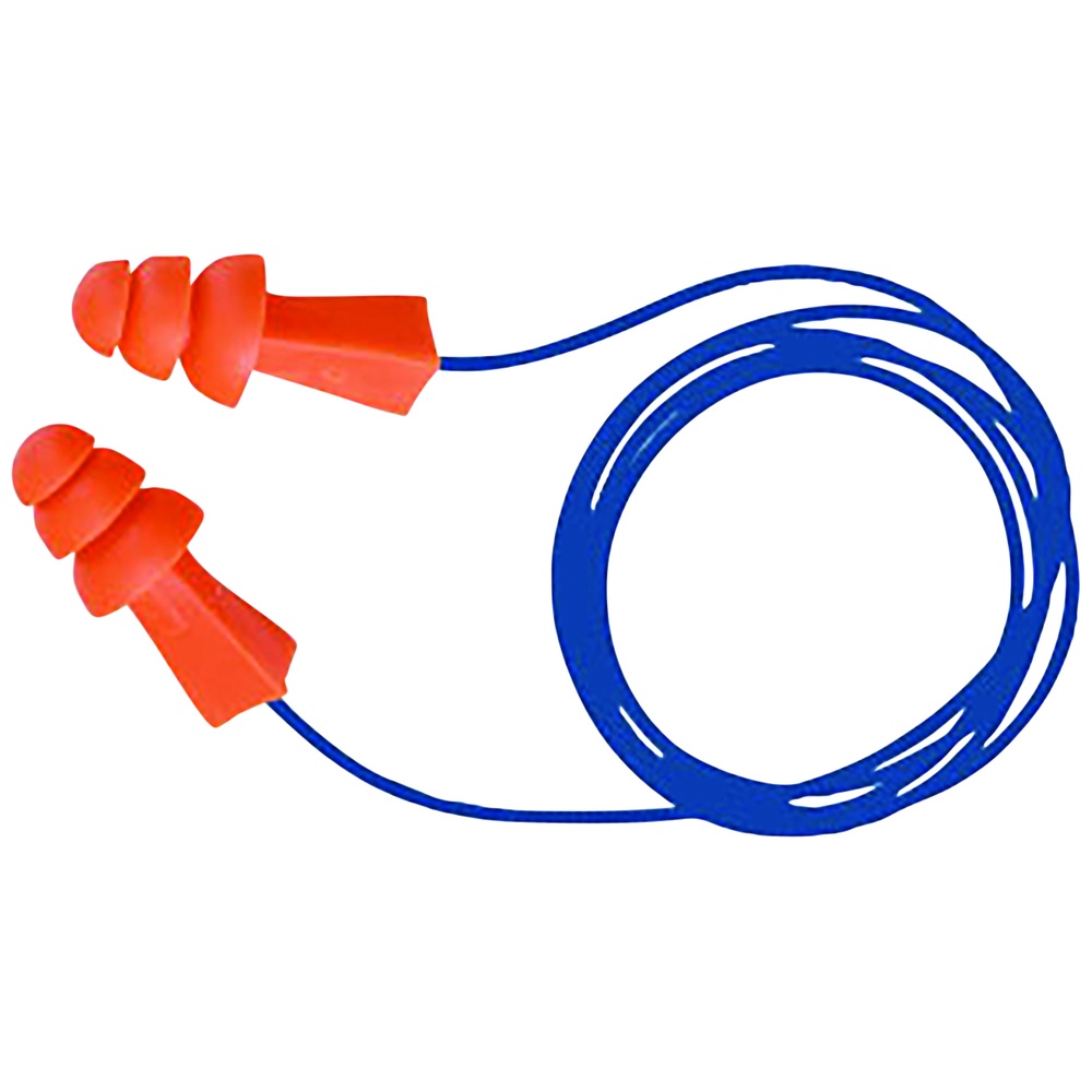 Gateway Safety Tri-Grip® MD Reusable Metal Detectable Earplugs, NRR27, Orange/Blue