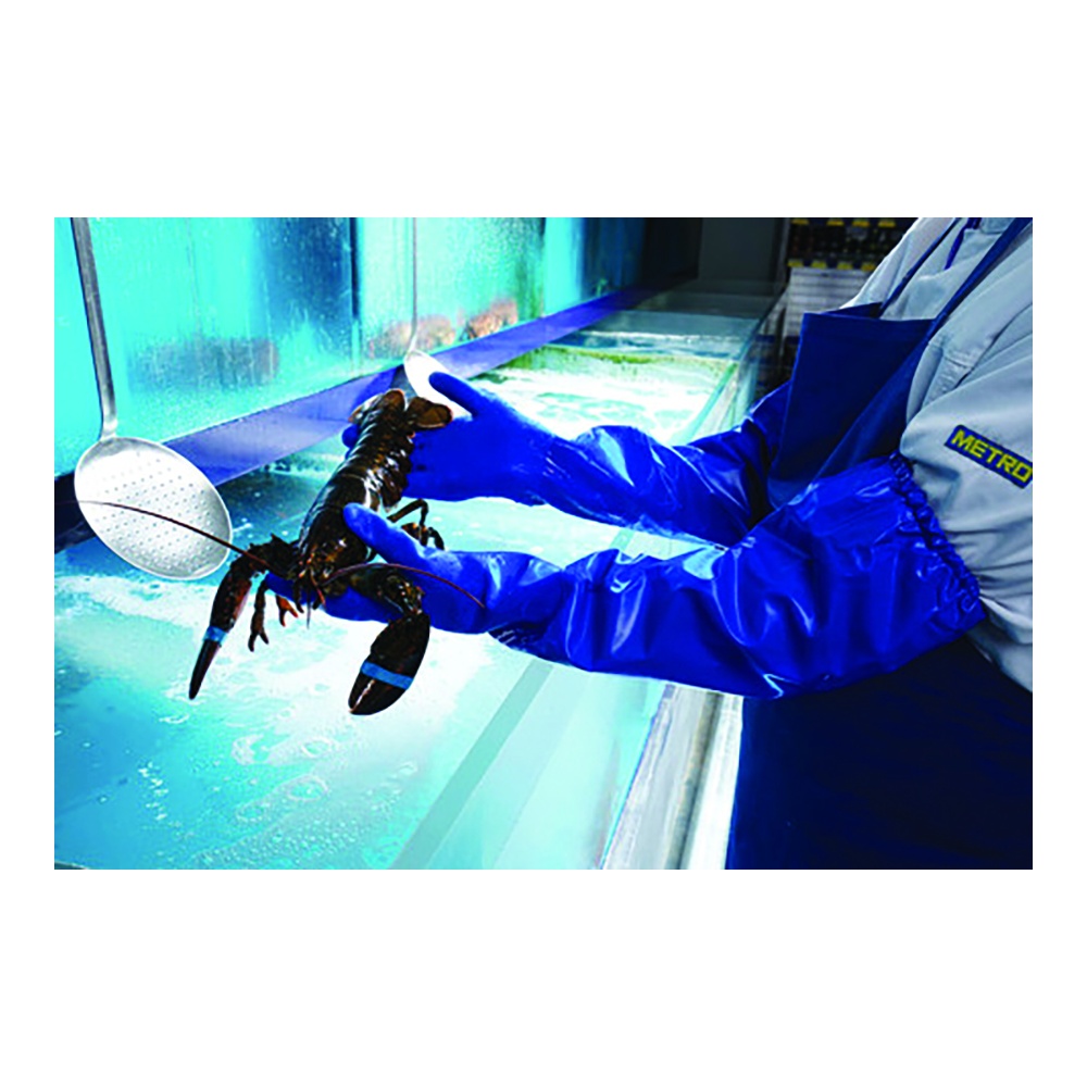 Ansell AlphaTec® 23-201 Long Sleeve Gloves, PVC Coated, Sandblast Grip, 13 Gauge, Blue