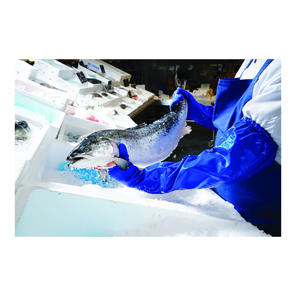 Ansell AlphaTec® 23-201 Long Sleeve Gloves, PVC Coated, Sandblast Grip, 13 Gauge, Blue