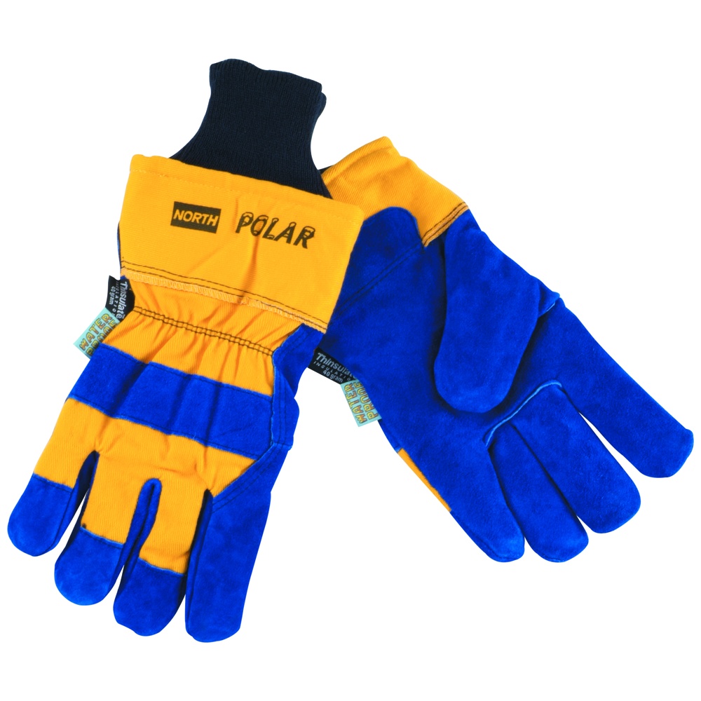 PIP North® Polar Insulated Gloves, Leather Palm, Thinsulate Liner, Yellow/Blue