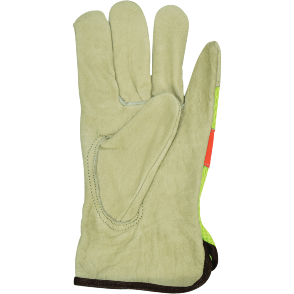 Ironwear Cow Hide Leather Driver Glove, Tan/Fluorescent Yellow Mesh