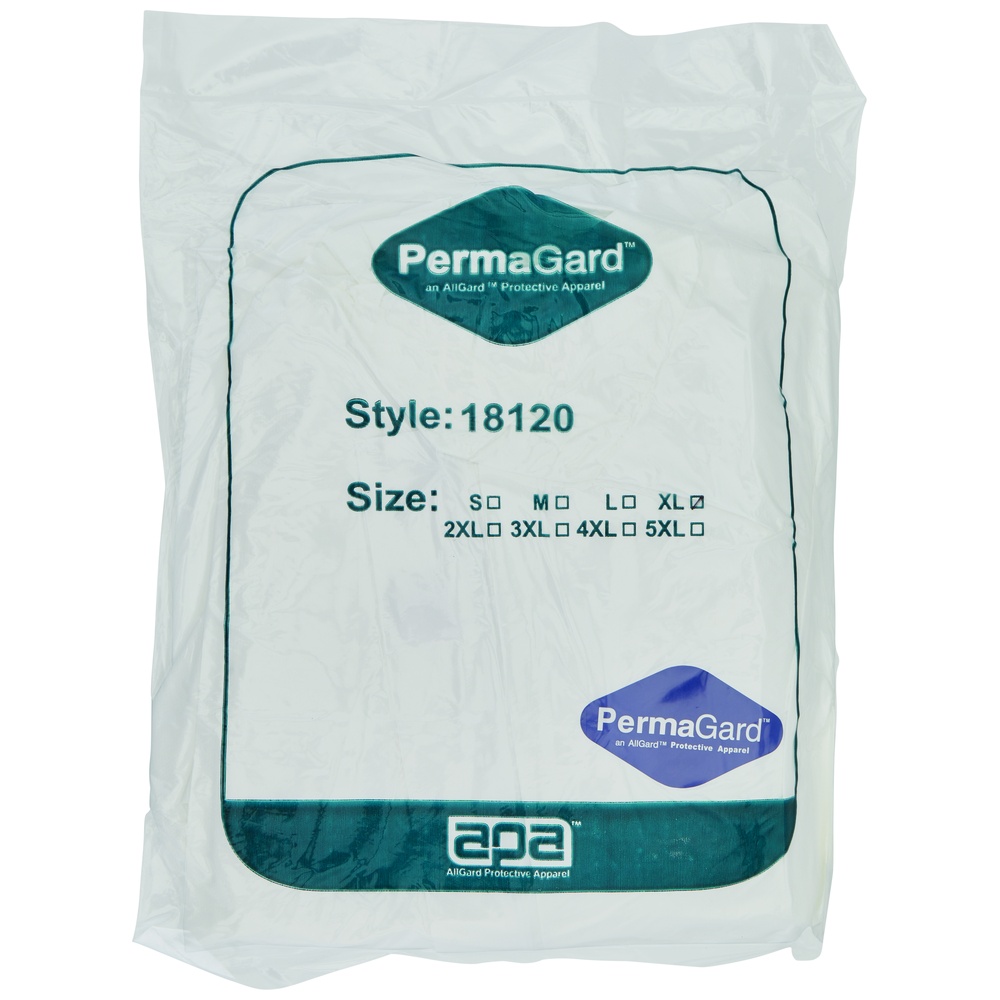 Liberty Safety PermaGard™ Coverall with Collar, Serged Seams, Elastic Waist, Open Wrists and Ankles, Zipper Front, Storm Fly, White