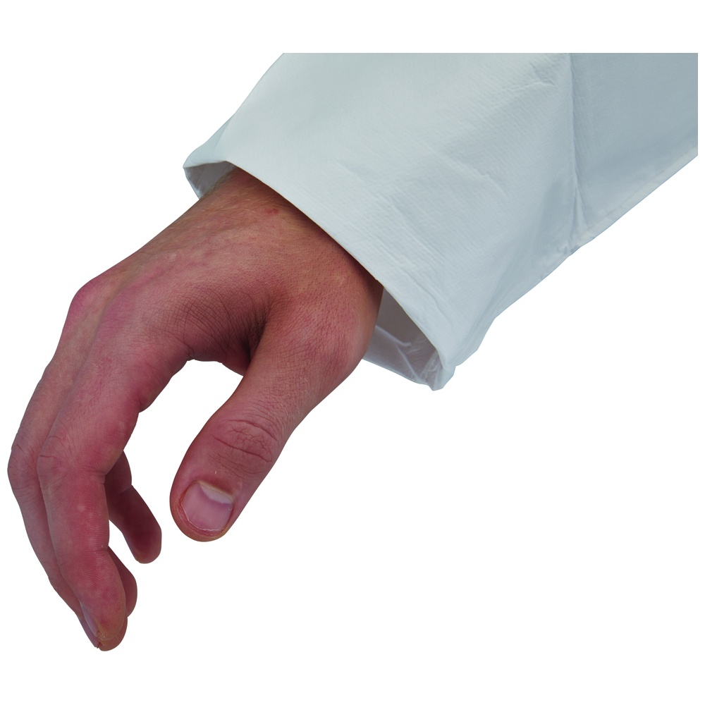 Liberty Safety PermaGard™ Coverall with Collar, Serged Seams, Elastic Waist, Open Wrists and Ankles, Zipper Front, Storm Fly, White