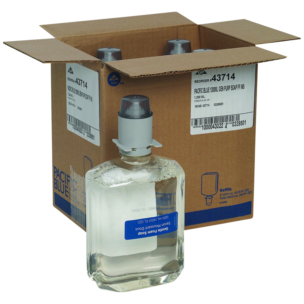 GP PRO Pacific Blue Ultra® Manual Dispensers Gentle Foam Hand Soap Dispenser Refills, Fragrance Free, Clear