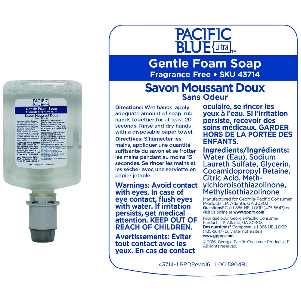 GP PRO Pacific Blue Ultra® Manual Dispensers Gentle Foam Hand Soap Dispenser Refills, Fragrance Free, Clear