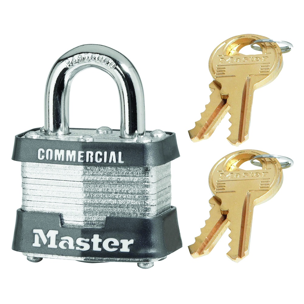 Master Lock Commerial Grade Padlock, Laminated Steel, 4 Pin, 0.75 Inch Shackle, Gray, Includes 4 Keys