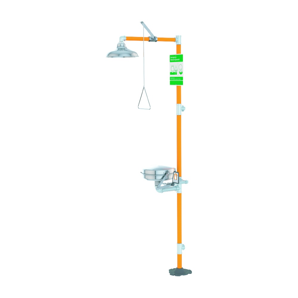 Guardian Equipment Safety Station with Eye Wash, Stainless Steel Bowl with Cover, Stainless Steel Shower Head