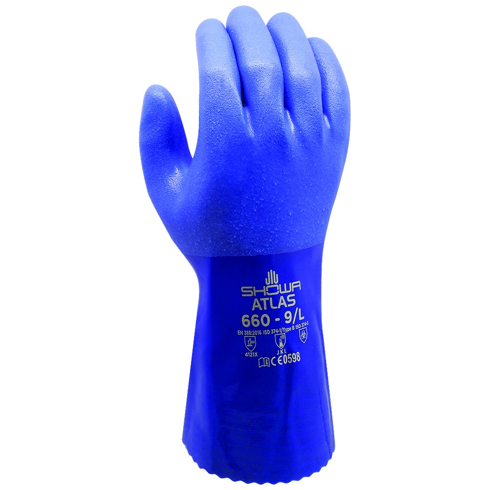 SHOWA ATLAS® 660 Chemical Protection Gloves, PVC, Cotton Liner, Blue