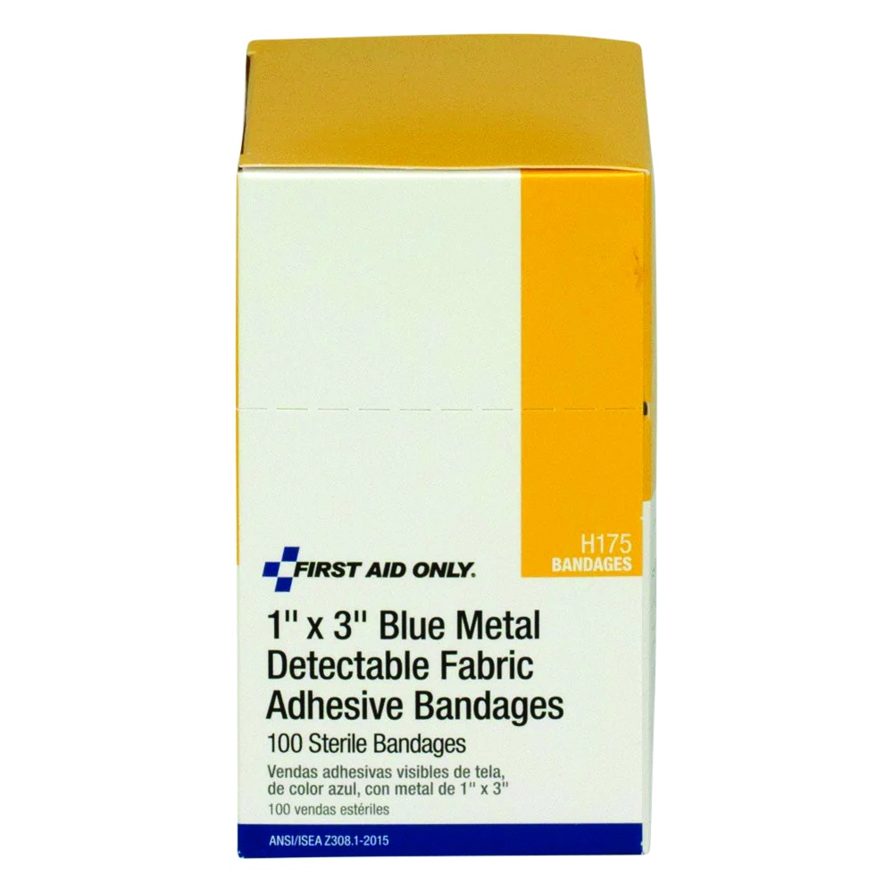 Metal Detectable Bandages, Fabric, 1 Inch x 3 Inch, Blue