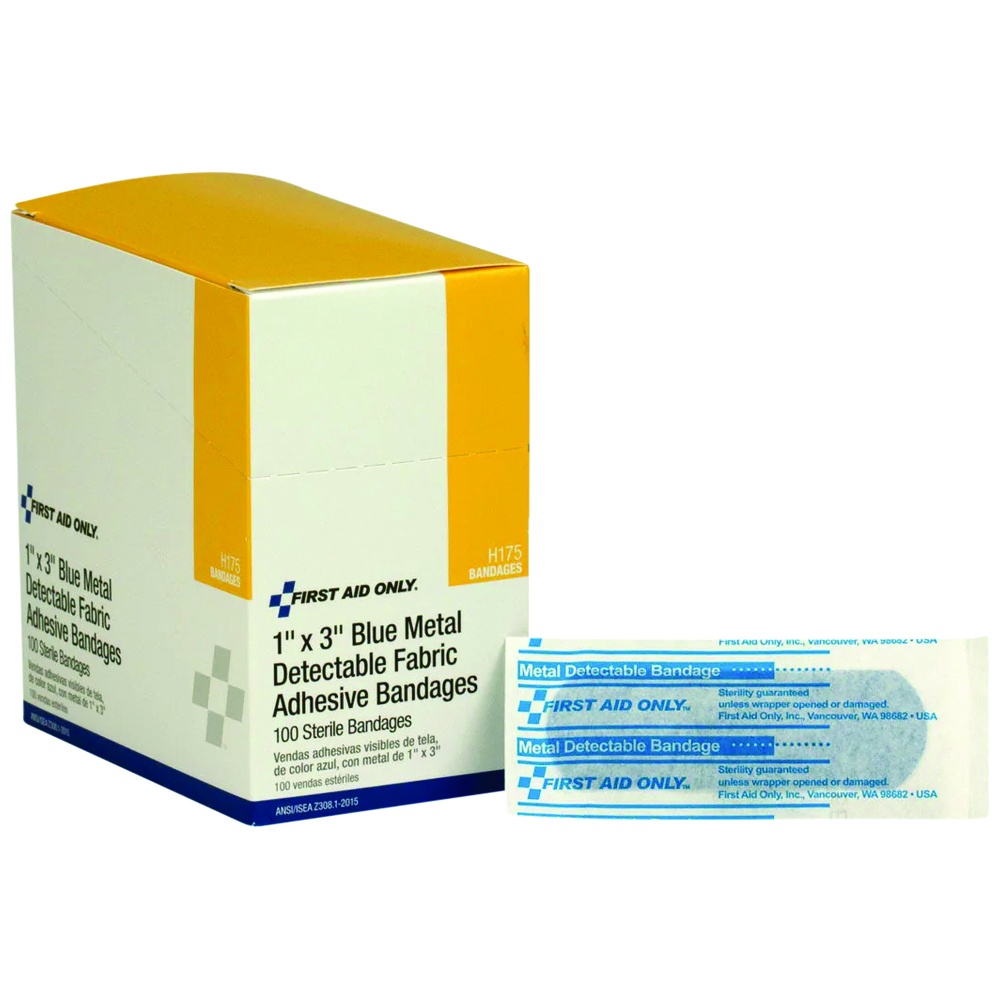 Metal Detectable Bandages, Fabric, 1 Inch x 3 Inch, Blue