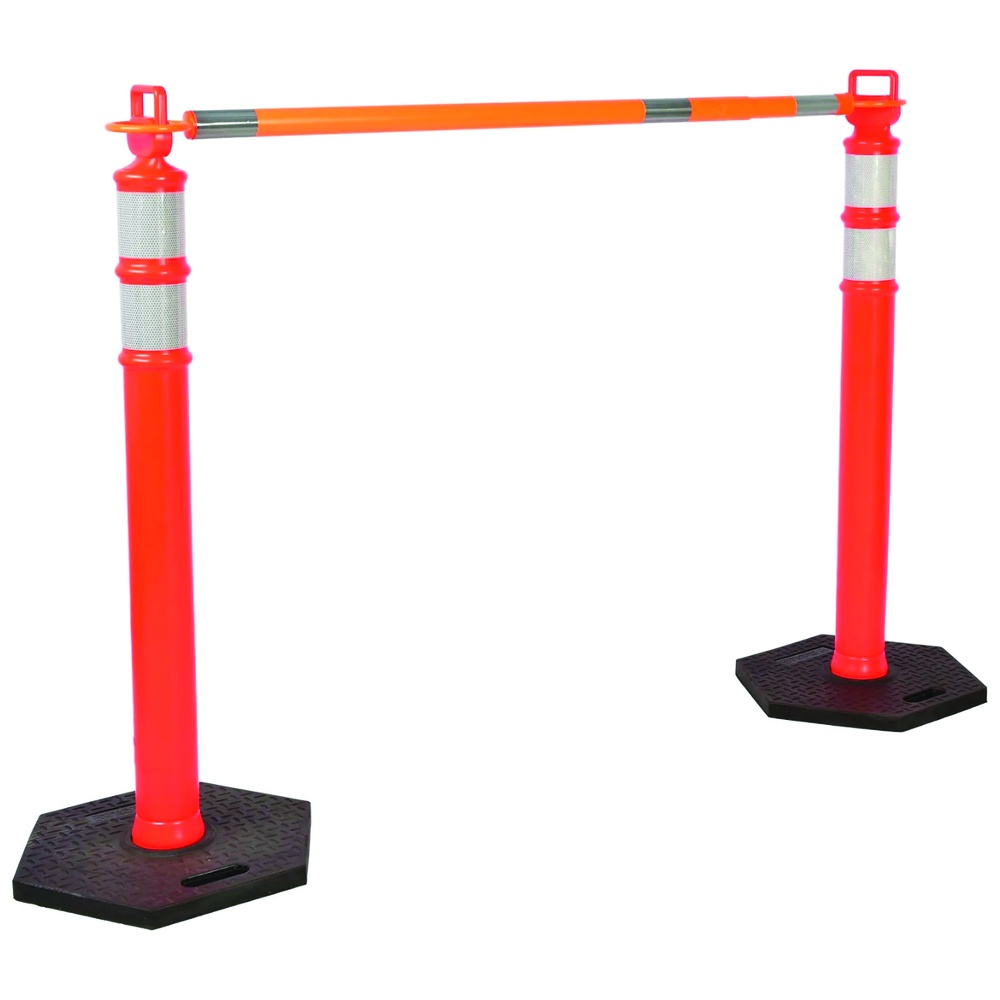 Global Industrial™ Portable Delineator Post Kit with Cone Bar, Hexagonal Bases, Orange