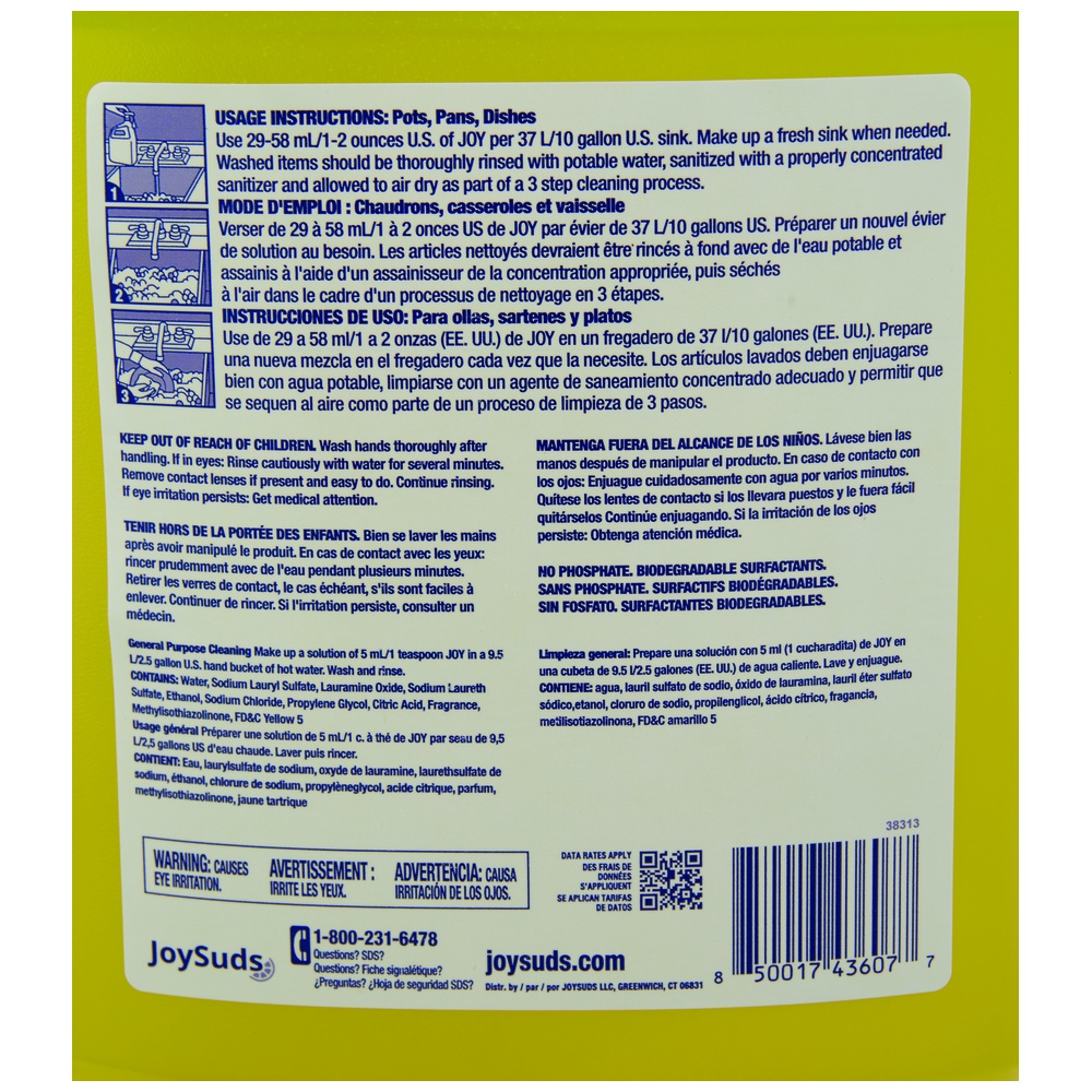 Joy Professional Pot and Pan Dishwashing Detergent, 1 Gallon