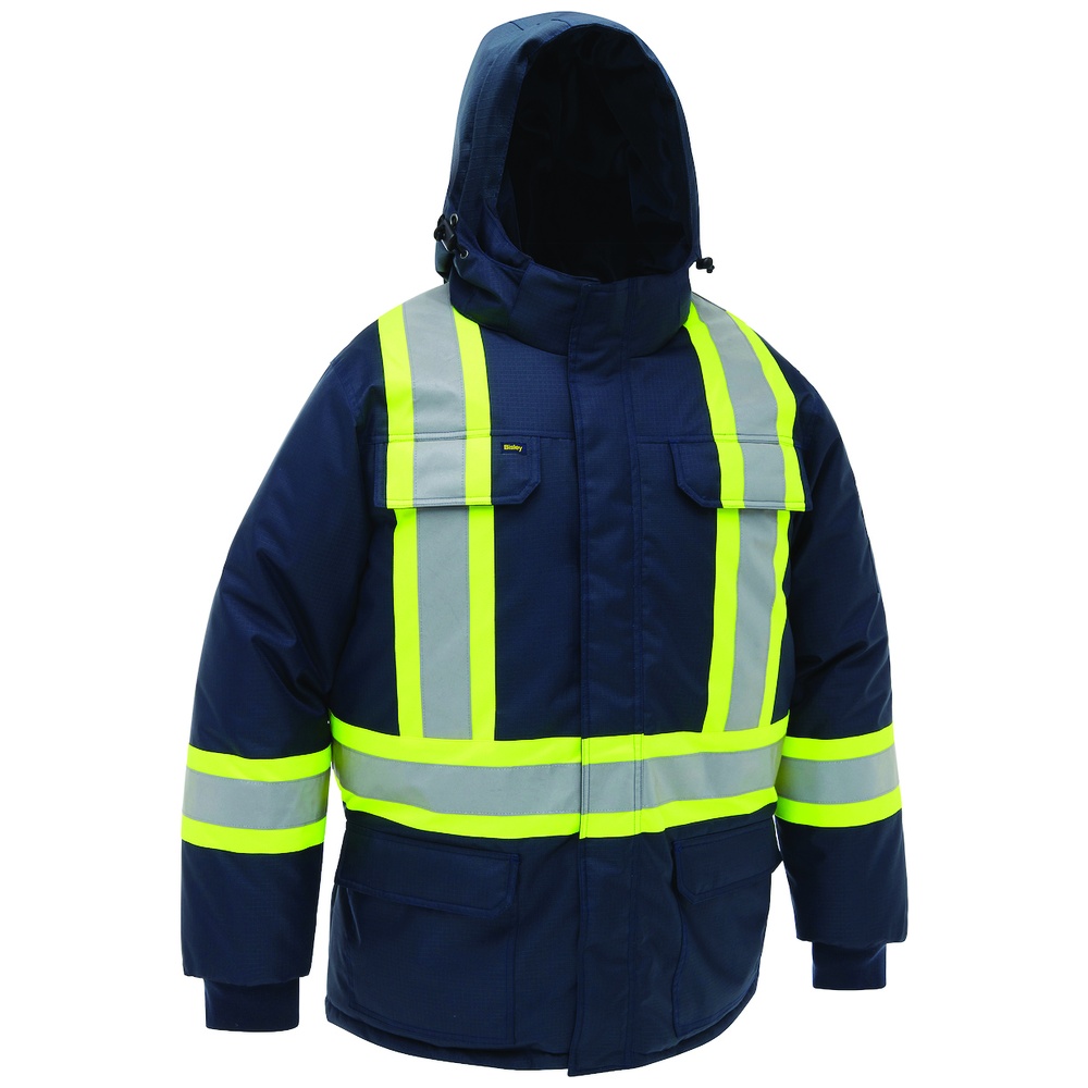 PIP Bisley® Extreme Cold Jacket, ANSI Type O Class 1, Detachable Insulated Hood, Reflective Tape, Navy