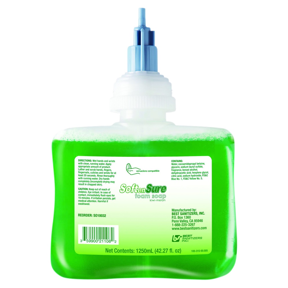 Best Sanitizers Inc. SoftenSure Lotion Foam Soap, Kiwi-Melon, 1250 mL Refill
