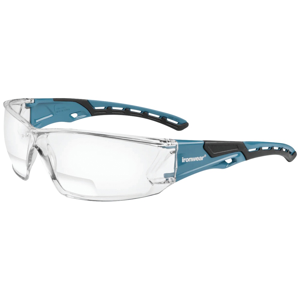 Ironwear Iron-Fog Reader Safety Glasses, Anti-Fog, Metal Detectable, Blue Frame/Clear Lens