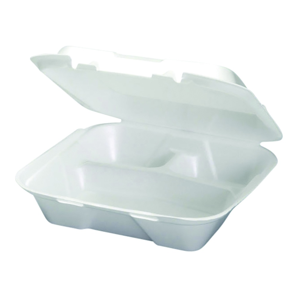 3-Compartment Foam Container, Snap It Hinged Lock, White