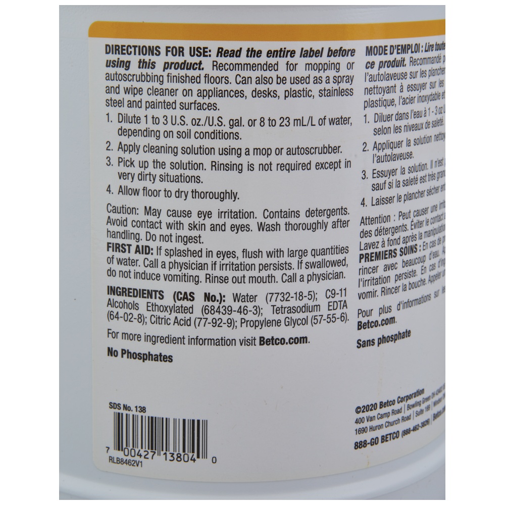 Betco pH7 Neutral Floor Cleaner, Lemon Scent